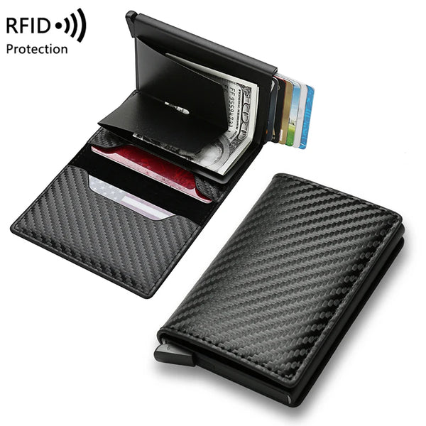 Ultra Metal RFID Real Carbon Fiber Card Custom Wallet – Minimalist Aluminum Credit Card Holder with Metal Money Clip