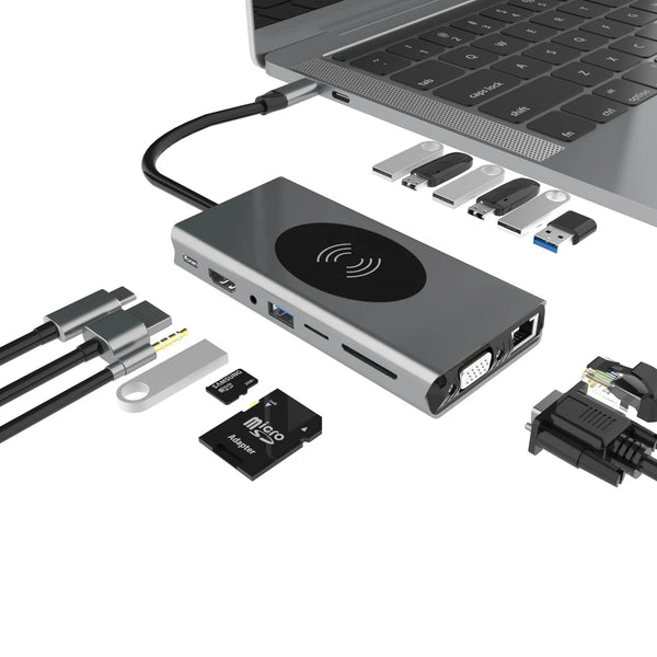 15-in-1 USB-C Hub with Wireless Charging – Expand Your Connectivity