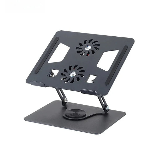 Metal Adjustable 360° Rotating Laptop Stand with Dual Cooling Fans