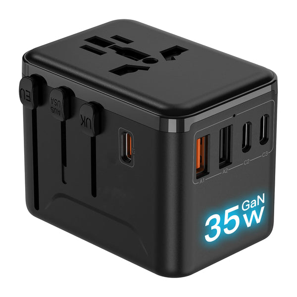 Universal Travel Adapter with Multi-Socket Design and USB PD Fast Charging – 35W Power Solution