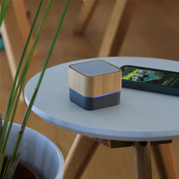 Eco-Friendly Bamboo Bluetooth Speaker with RGB LED Lights – 3W Portable Wireless Sound System