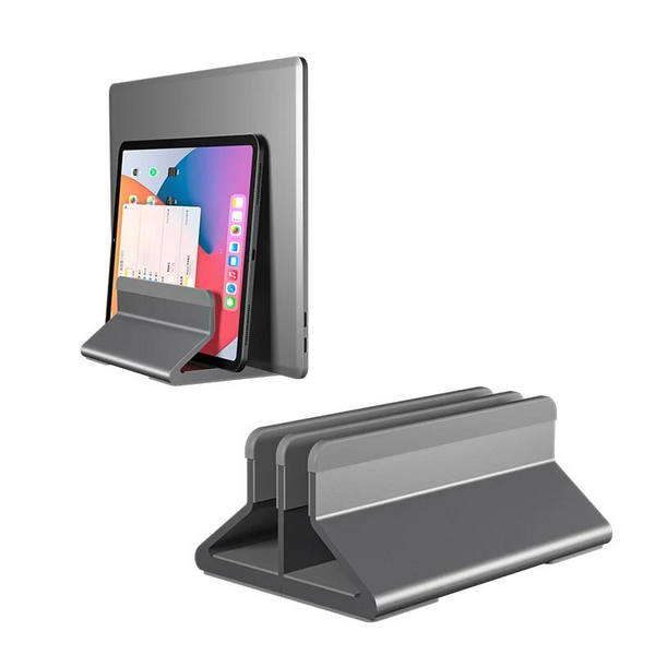 Adjustable Vertical Laptop and Tablet Stand – Space-Saving Aluminum Dock for Desk Organization